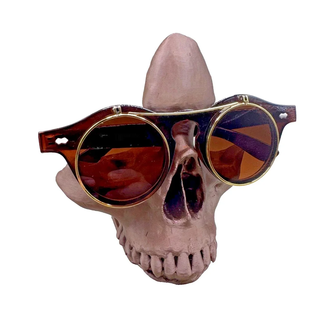 Music Festival Fashion Sunglasses Round Lenses Flip-Up Unisex - Brown